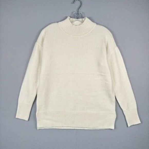 LOFT Cream Mock Neck Sweater XS Split Hem Pullover Neutral Minimalist Classic - Picture 1 of 12
